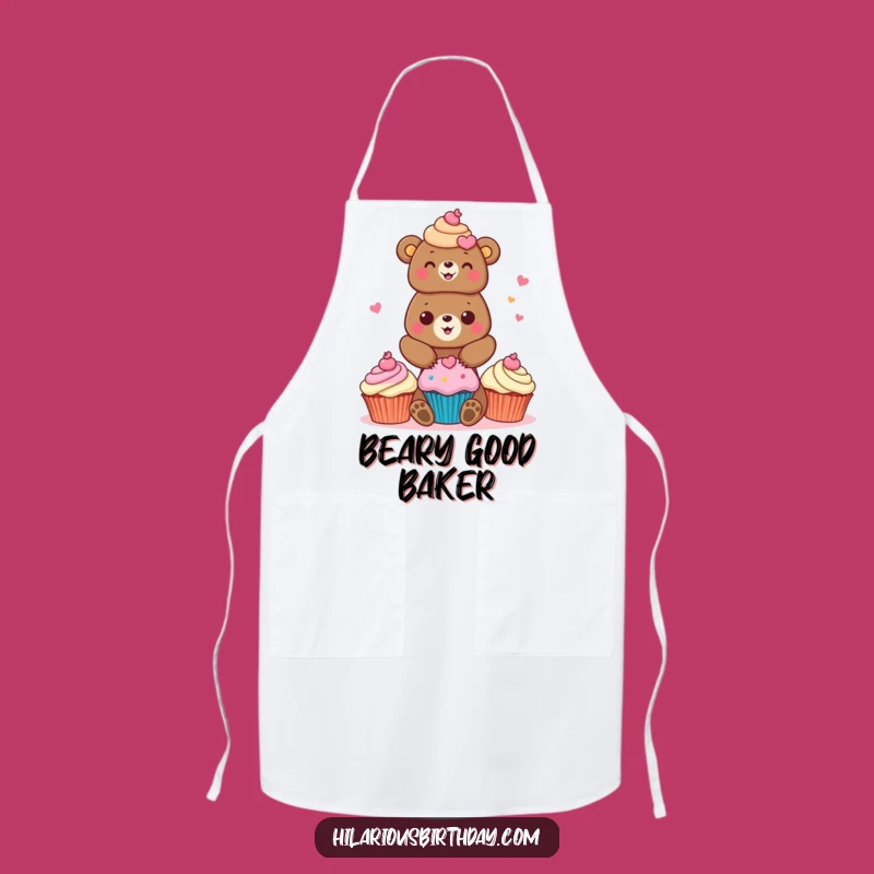 Funny Bear Cupcake Apron: Cheerful Baker Kitchenware, Humorous Baking Gift