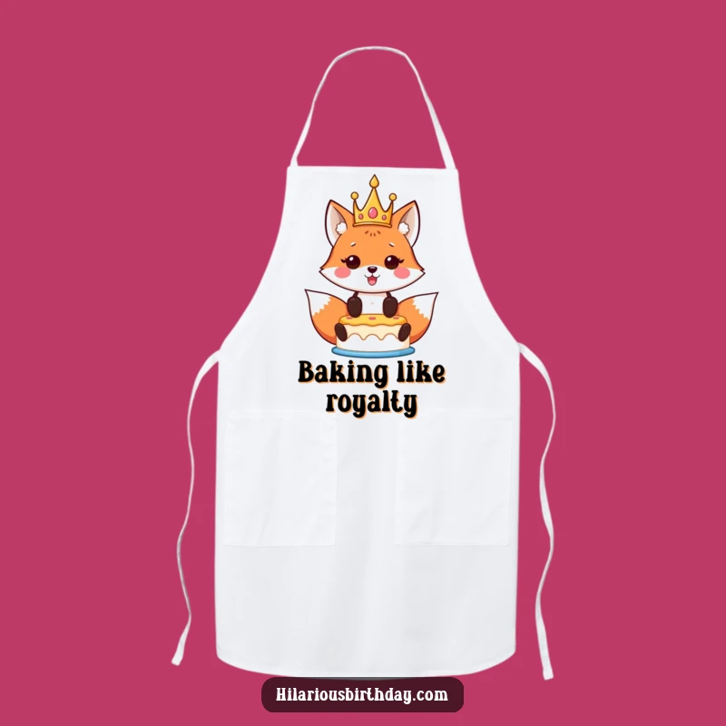 Funny Kawaii Fox Birthday Apron: Crowned Fox Kitchen Fun for Parties