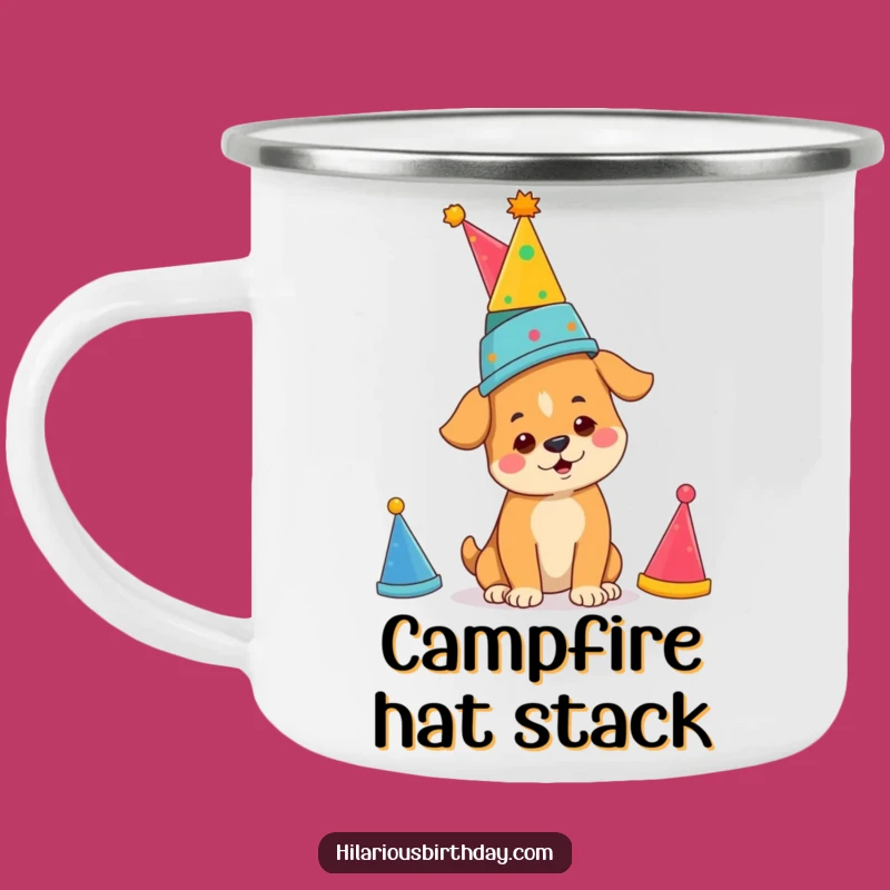 Funny Dog Party Hat Camping Mug: Determined Outdoor Fun for a Hilarious Gift