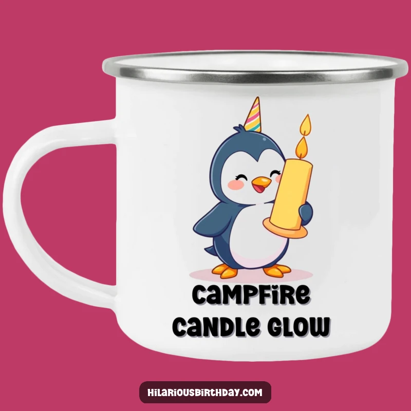 Durable Funny Penguin Camping Mug: Birthday Candle - Outdoor!