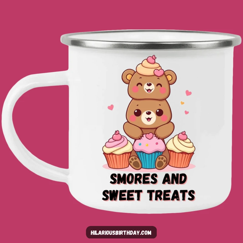 Funny Bear Cupcake Camping Mug: Cheerful Baker Outdoorsy Cup, Humorous Gift