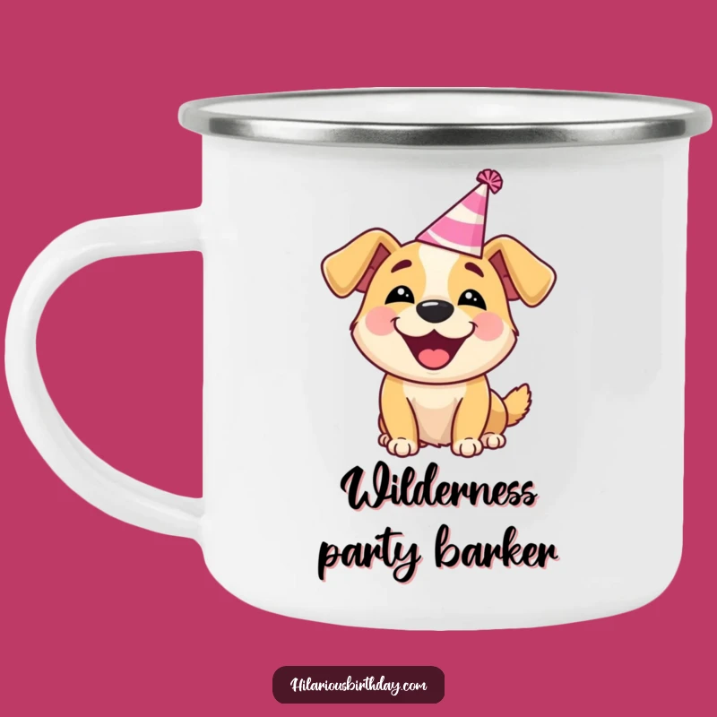Funny Dog Party Hat Camping Mug: Adventure and Happy Barks Outdoors