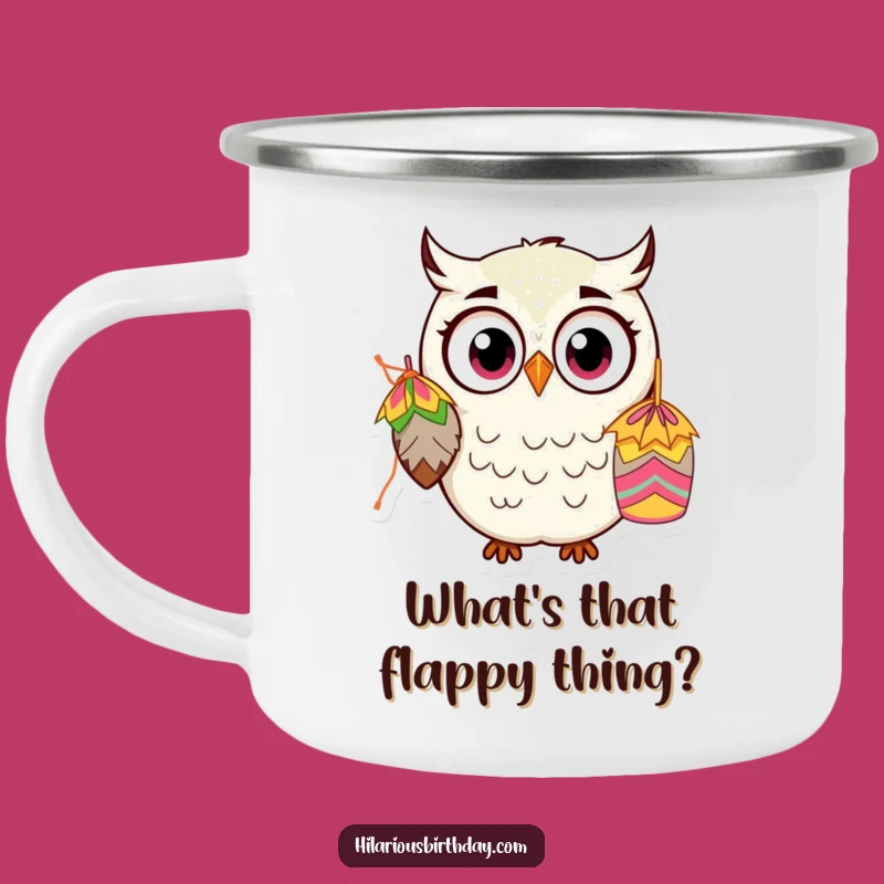 Funny Kawaii Owl Camping Mug: Sipping Surprise by the Piñata Fire