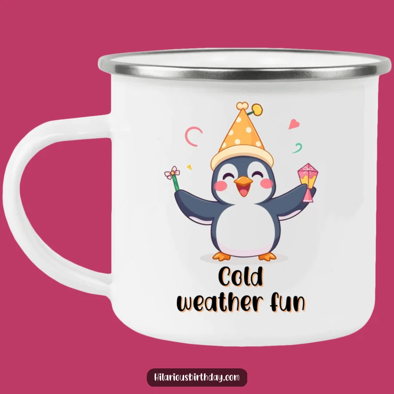 Funny Penguin Juggling Camping Mug: Festive Outdoor Sipper, Perfect Party Gift