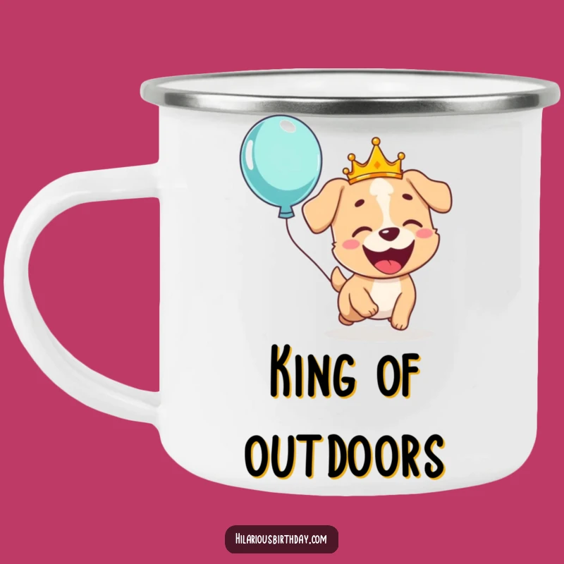 Funny Dog Crown Camping Mug: Adventure with This Regal Balloon Chaser
