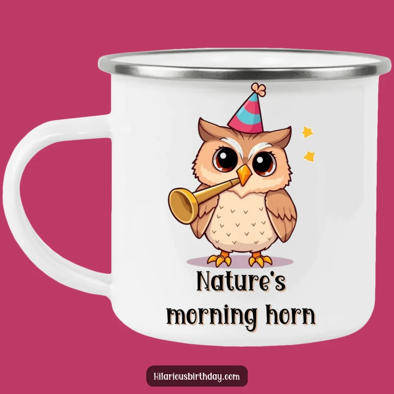 Funny Owl Party Trumpet Camping Mug: Cheerful Celebration Drinkware