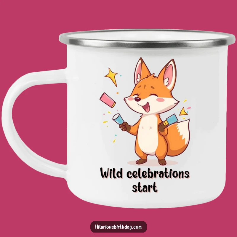 Funny Fox Camping Mug: Gleeful Popper Juggler, Outdoor Party Gift