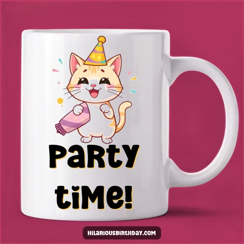 Funny Birthday Cat Mug: Happy Cat Popping Party Popper, Perfect Gift!