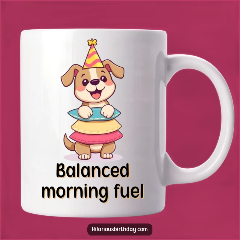 Funny Dog Party Hats Mug: Playful Pup Balancing Acts - Perfect Funny Gift