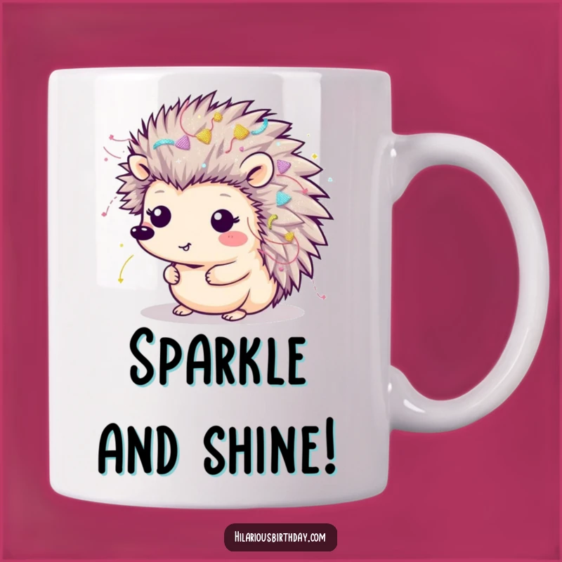 Funny Kawaii Hedgehog Party Mug: Sparkle & Streamers, Perfect Gift!