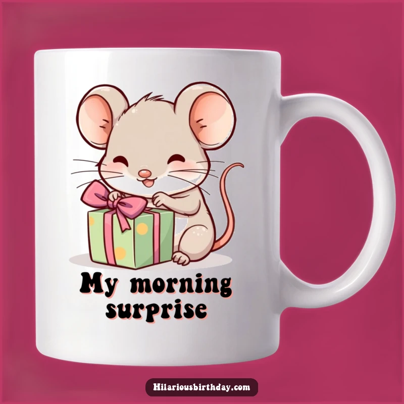 Funny Kawaii Mouse Gift Mug - Excited Unwrapping Present Lover Gift