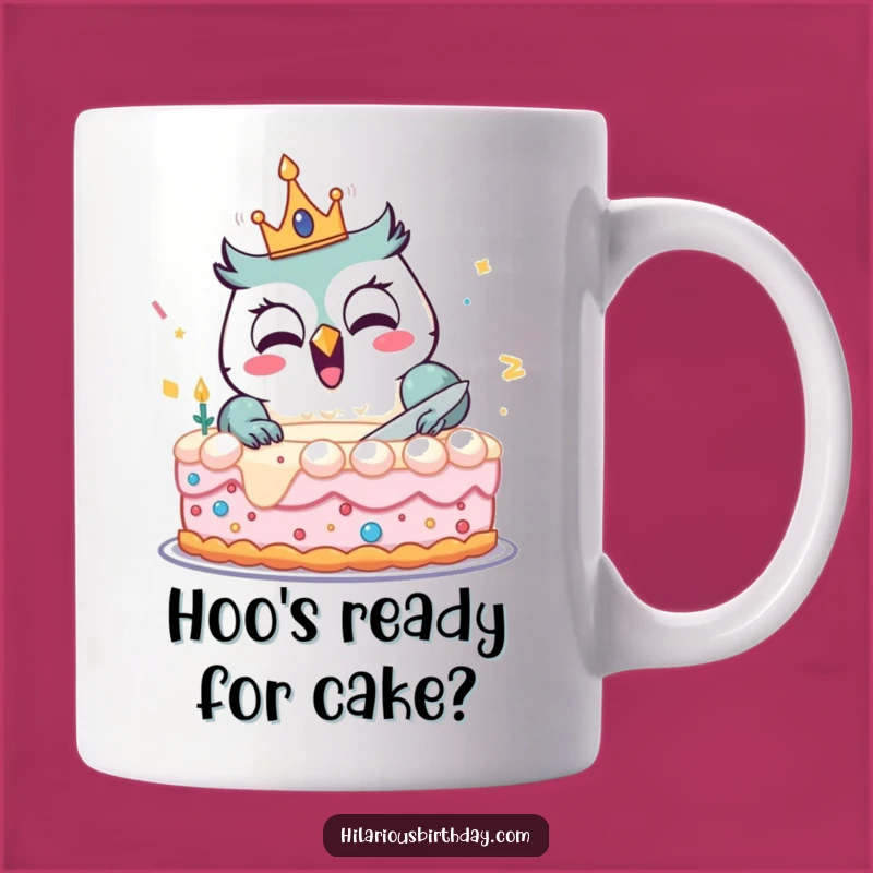 Funny Owl Birthday Mug: Joyful Cake Cutter Character, Perfect Celebration Gift