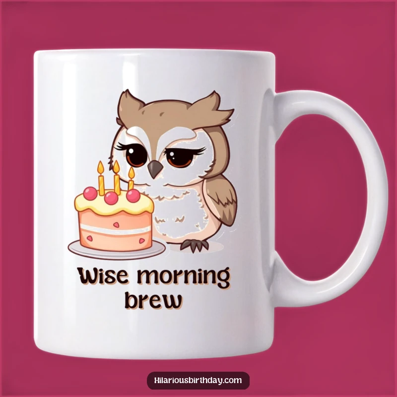 Funny Owl Cake Study Mug: Curious Character & Birthday Whimsy, A Perfect Funny Gift