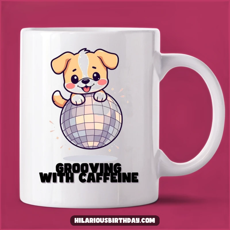 Kawaii Dog Disco Ball Funny Mug Gift: Dance & Sip!