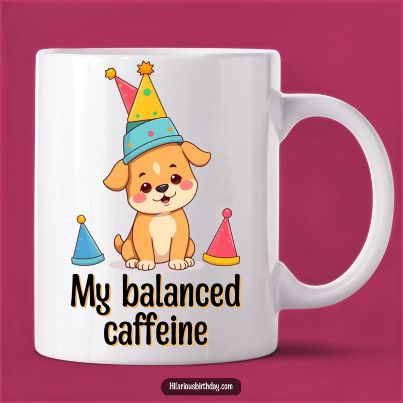 Funny Dog Party Hat Mug: Determined Balance for a Hilarious Gift