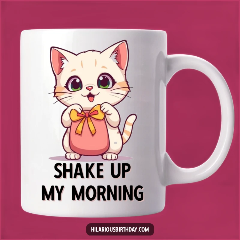 Funny Kawaii Cat Gift Bag Mug: Wide-Eyed Kitty For Excitement