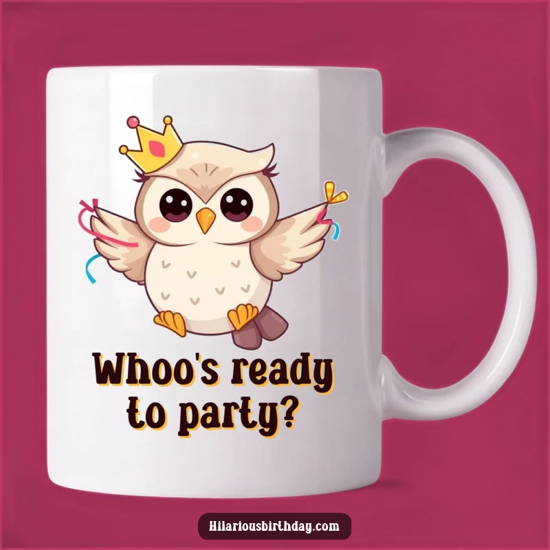 Funny Party Owl Mug: Whimsical Character Flying with Streamer - Perfect Gift!