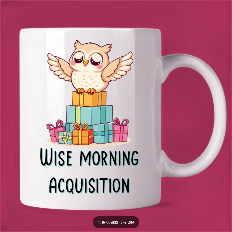 Funny Owl Gift Mug: Delighted Rider on Pile, Perfect Funny Gift!