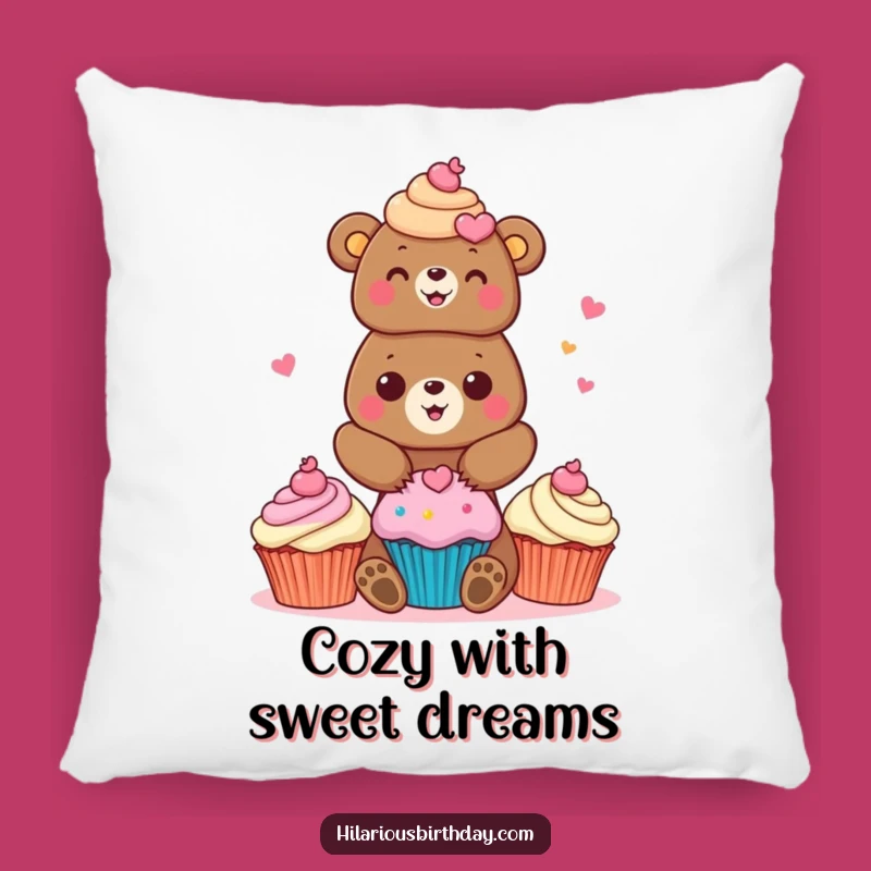 Funny Bear Cupcake Pillow: Cozy Baker Cushion, Whimsical Humorous Gift