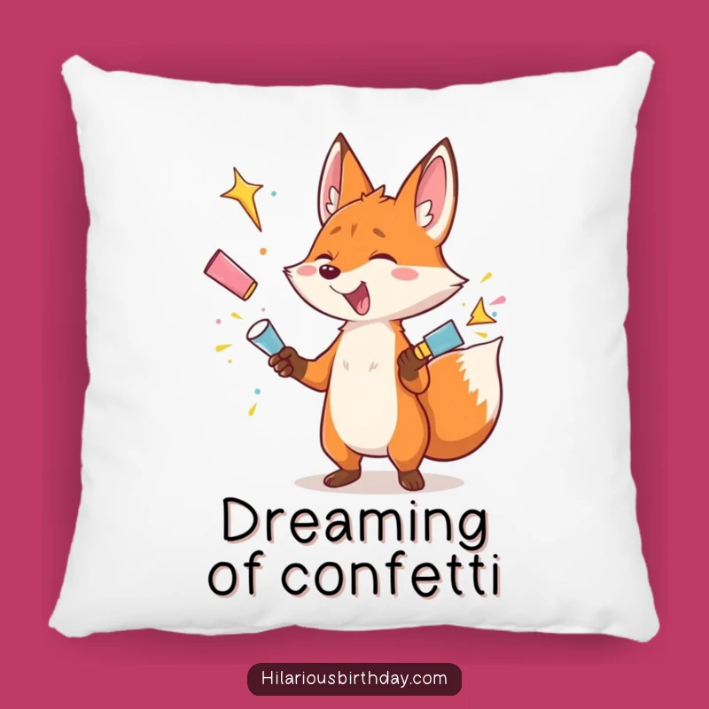 Funny Fox Pillow: Gleeful Popper Juggler, Cozy Chaotic Comfort Gift