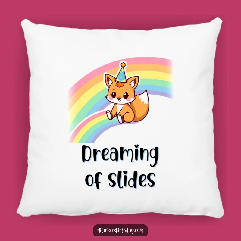 Funny Fox Rainbow Slide Pillow: Cozy Dreams, Soft & Humorous Cushion!