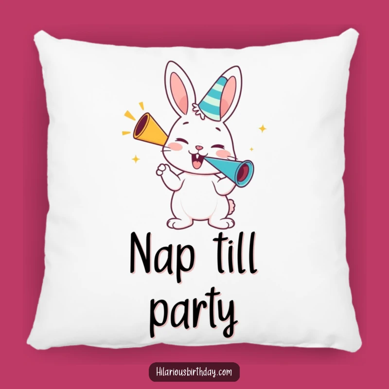 Funny Bunny Party Pillow: Cozy Enthusiastic Festive Gift with a Celebrating Bunny