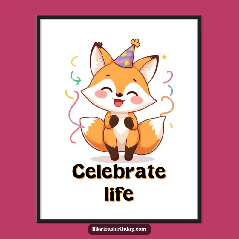 Funny Fox Party Digital Print: Cheerful Character Twirling - Instant Festive Decor