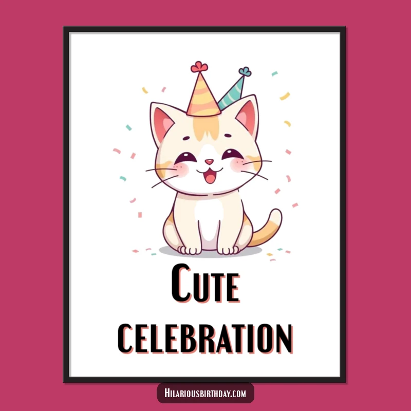 Funny Kawaii Cat Party Digital Art: Cute & Cheerful Printable Decor