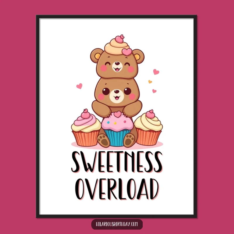 Funny Bear Cupcake Digital Art: Cheerful Baker Printable, Instant Humorous Gift