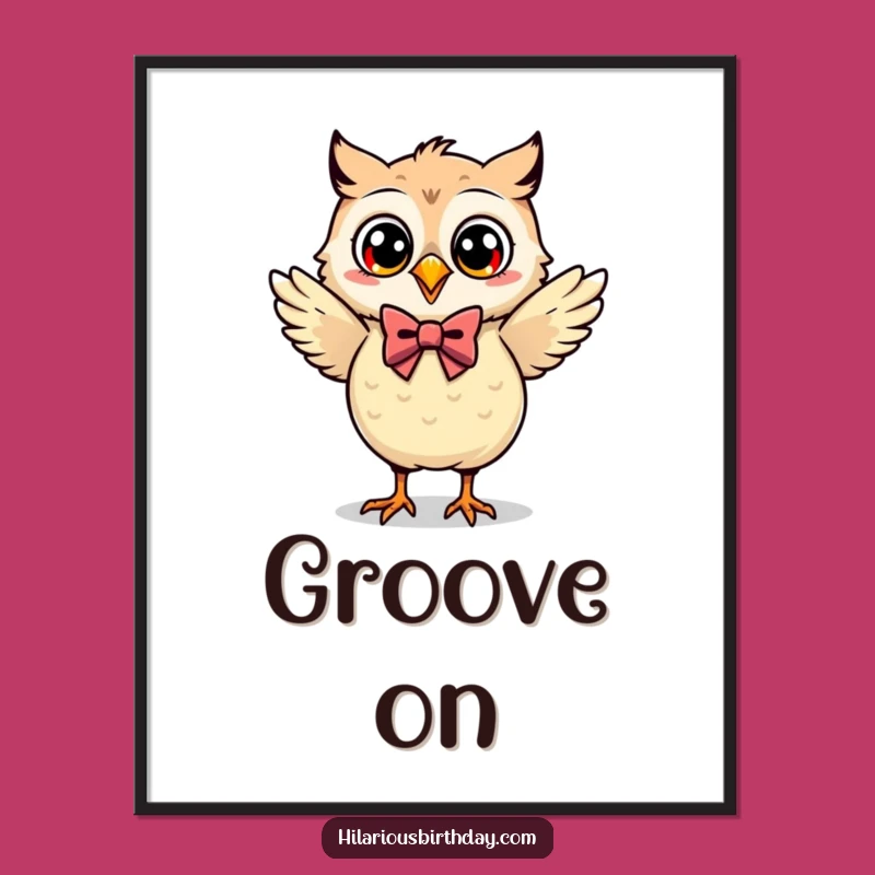 Funny Dancing Kawaii Owl Digital Art: Bow Tie Cheer for Walls!