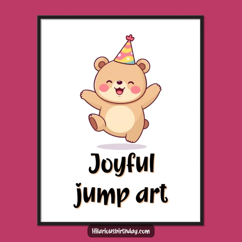 Funny Kawaii Bear Digital Print - Instant Joyful Jumping Art Gift
