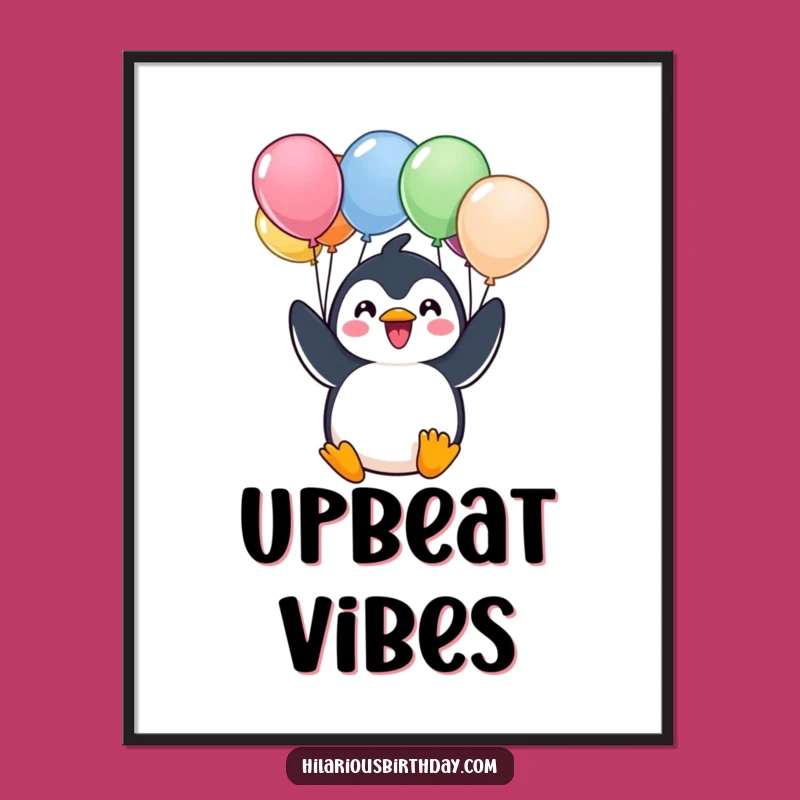 Funny Kawaii Penguin Balloon Digital Art - Instant Cheerful Character Download