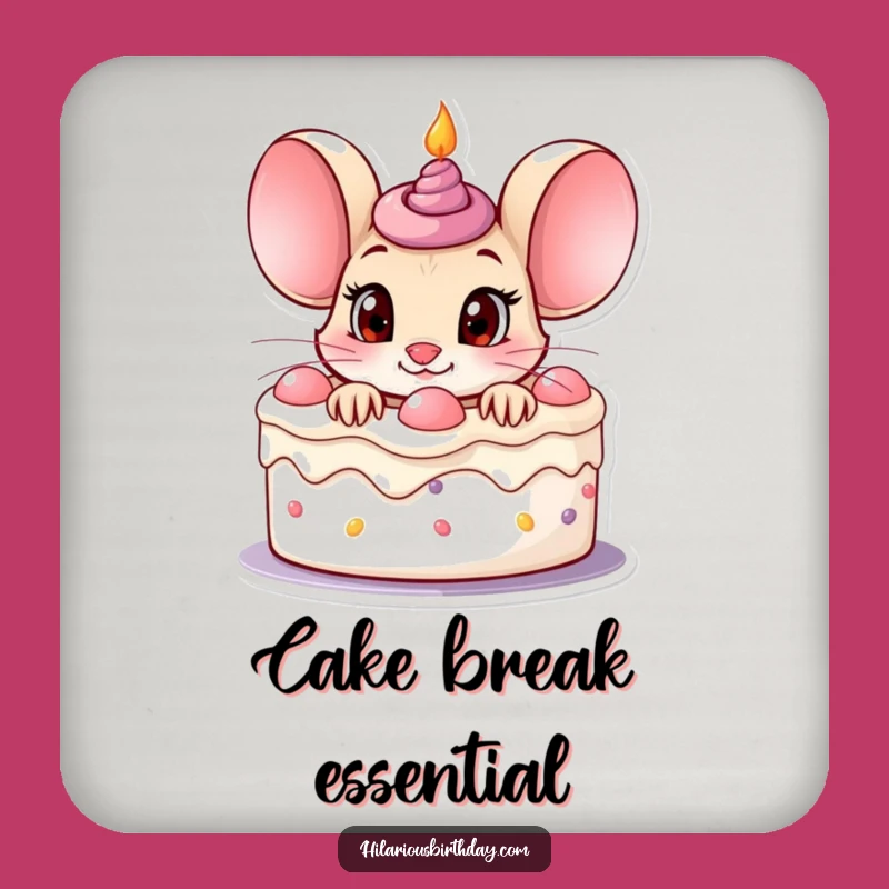 Set of Funny Mouse Coasters: Birthday Cake Peek - Protect!