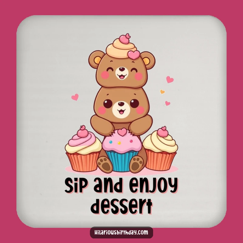 Funny Bear Cupcake Drink Coaster: Cheerful Baker Table Protector, Humorous Gift