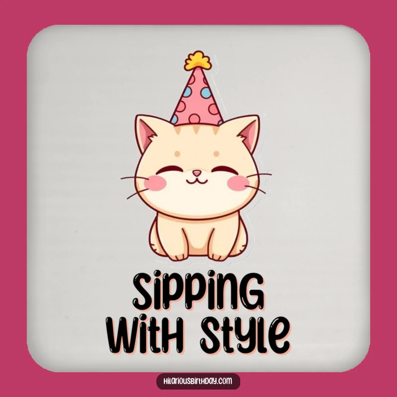 Funny Kawaii Cat Party Coaster: Protect Surfaces with a Wink!