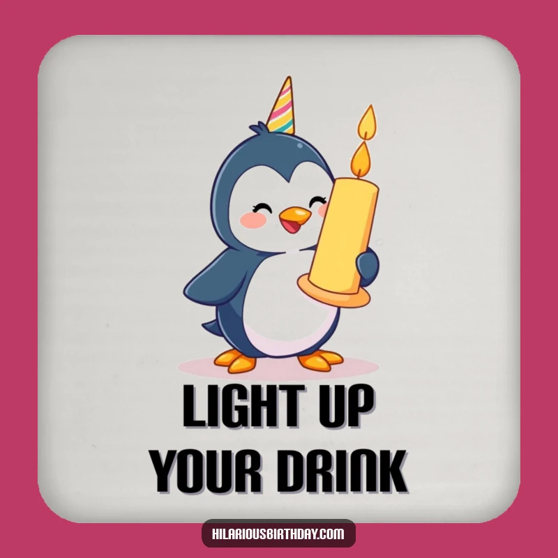 Set of Funny Penguin Coasters: Birthday Candle - Protect!