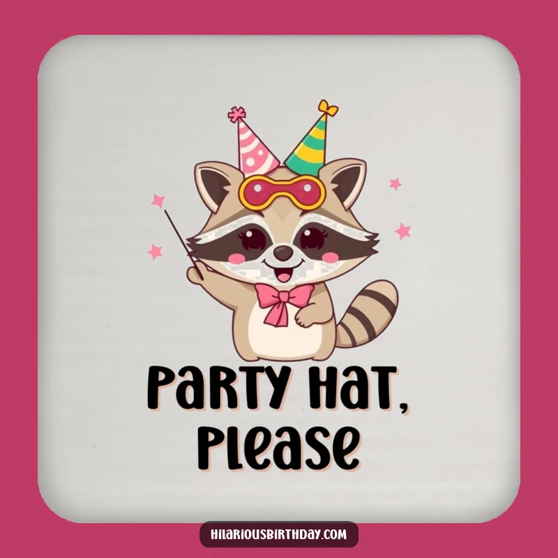 Set of Funny Raccoon Coasters: Juggling Hats - Protect!