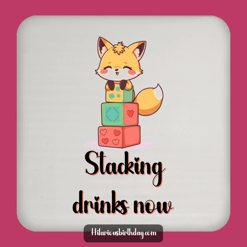 Funny Fox Party Blocks Coaster: Protect Surfaces with Playful Style
