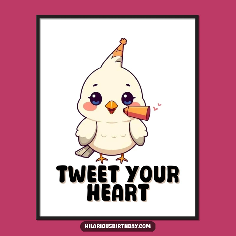 Funny Bird Party Blower Poster: Kawaii Art, Festive & Humorous Decor!