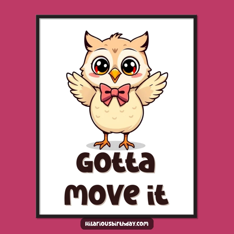 Funny Dancing Kawaii Owl Poster: Festive Bow Tie Art for Walls!