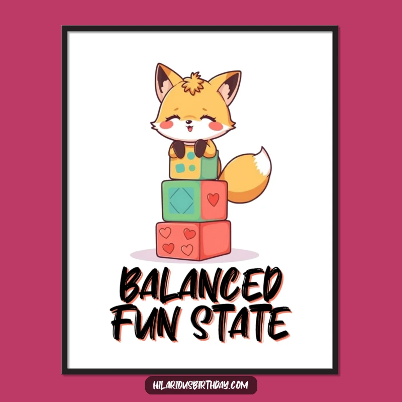 Funny Fox Party Blocks Poster: Giggling Character Art for Playful Spaces