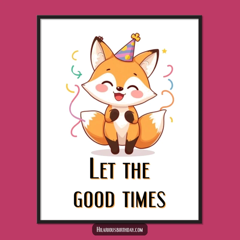 Funny Fox Party Poster: Vibrant Cheerful Character Twirling - Festive Wall Art