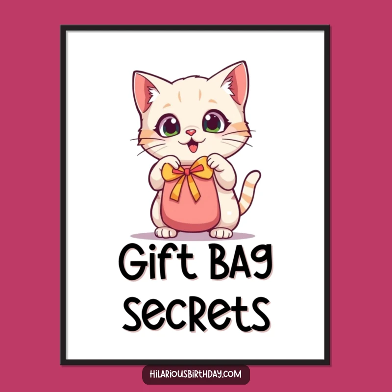 Funny Kawaii Cat Poster: Gift Bag Shaking Excitement Art