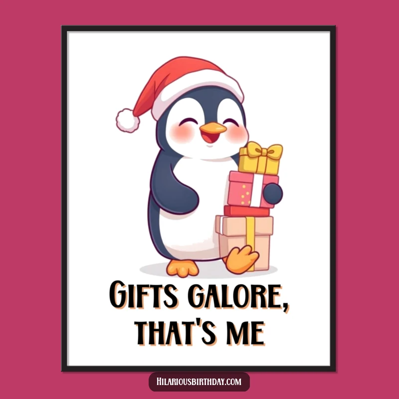 Funny Penguin Poster: Giggling Gift Tower Art, Hilarious Wall Decor for Any Room