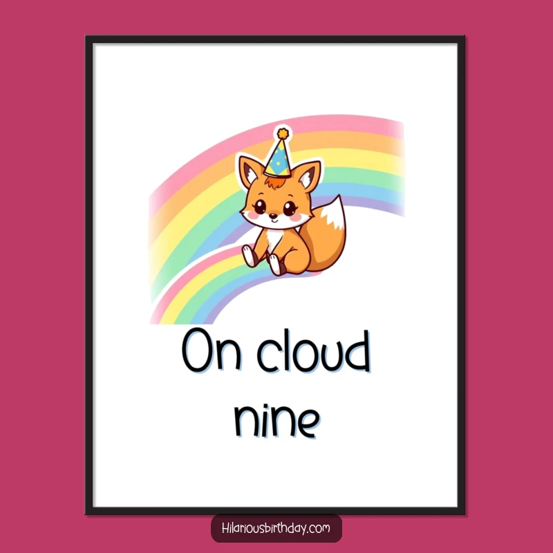 Funny Fox Rainbow Slide Poster: Kawaii Art, Dreamy & Humorous Decor!