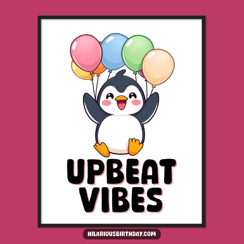 Funny Kawaii Penguin Balloon Art Print - Cheerful Character Decor
