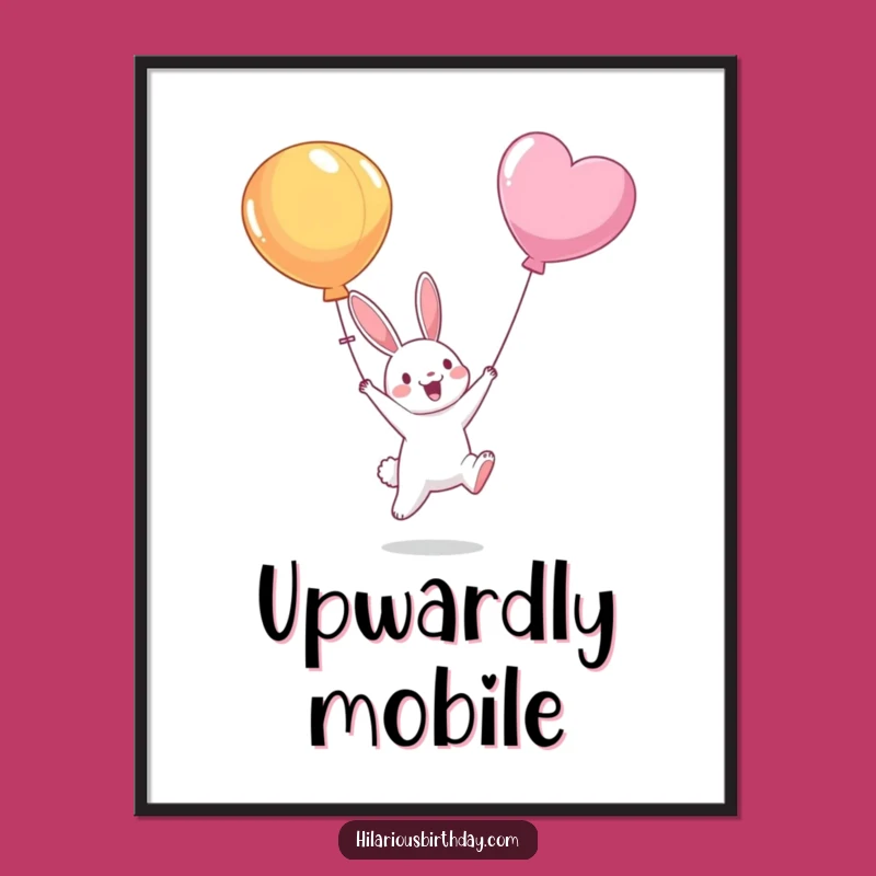 Funny Bunny Balloon Poster: Whimsical Character Jumping Art - A Delightful Funny Gift Print