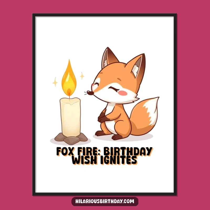 Free Printable Wall Art: Funny Fox Blowing Candle - Humorous Downloadable Art Decor