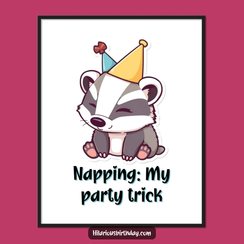 Free Printable Badger Wall Art: Funny Sleepy Party Hat Decor Downloadable Gift