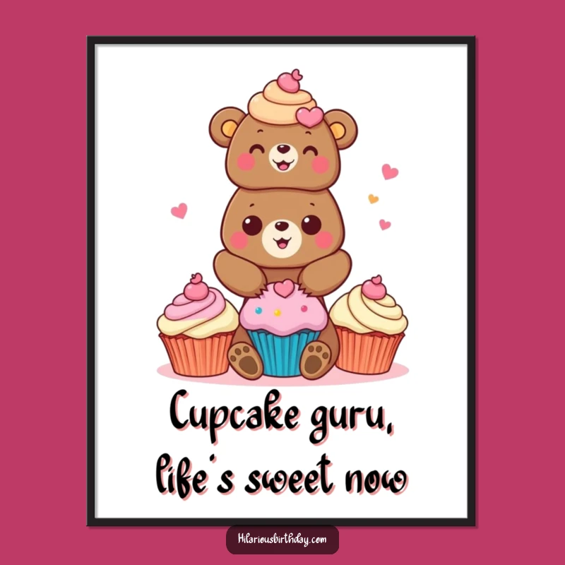 Free Printable Funny Bear Wall Art: Cupcake Stacking Decor Downloadable